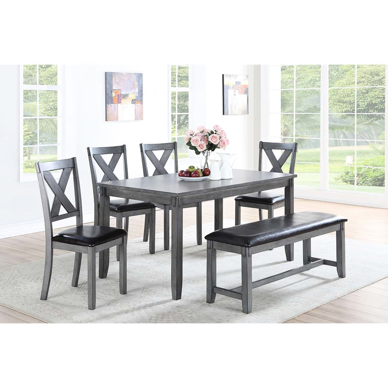 6 tables de salle à manger de style moderne avec chaises à dossier en X, chaises en bois, ensemble de sièges rembourrés, table rectangulaire