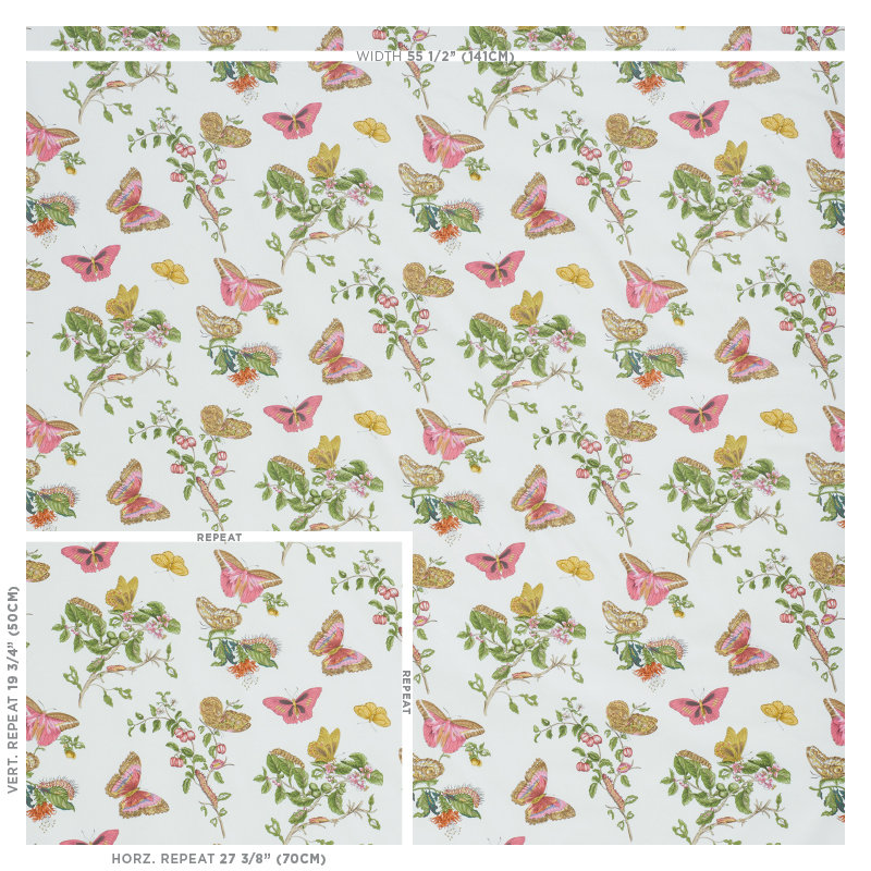 Baudin Butterfly Chintz Fabric, Blush
