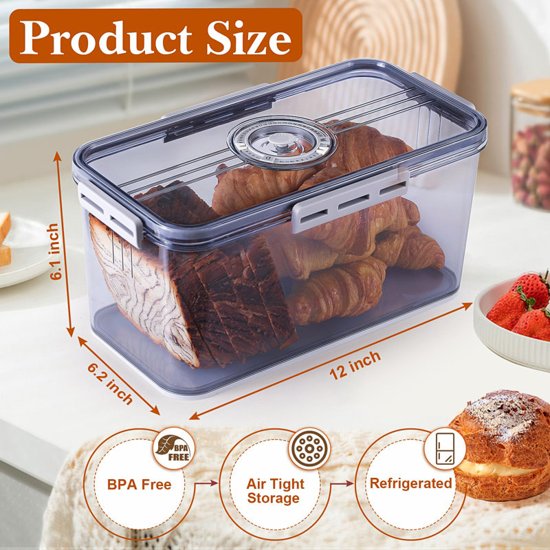Gray Airtight Bread Storage Container with Lid and Time Recording