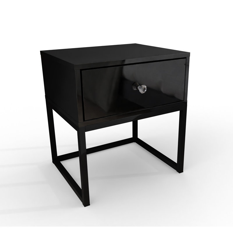Varonique 1 Drawer Bedside Table, Black, Black