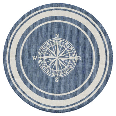 Areefa Medallion Blue/White Power Loomed Indoor/Outdoor Area Rug
