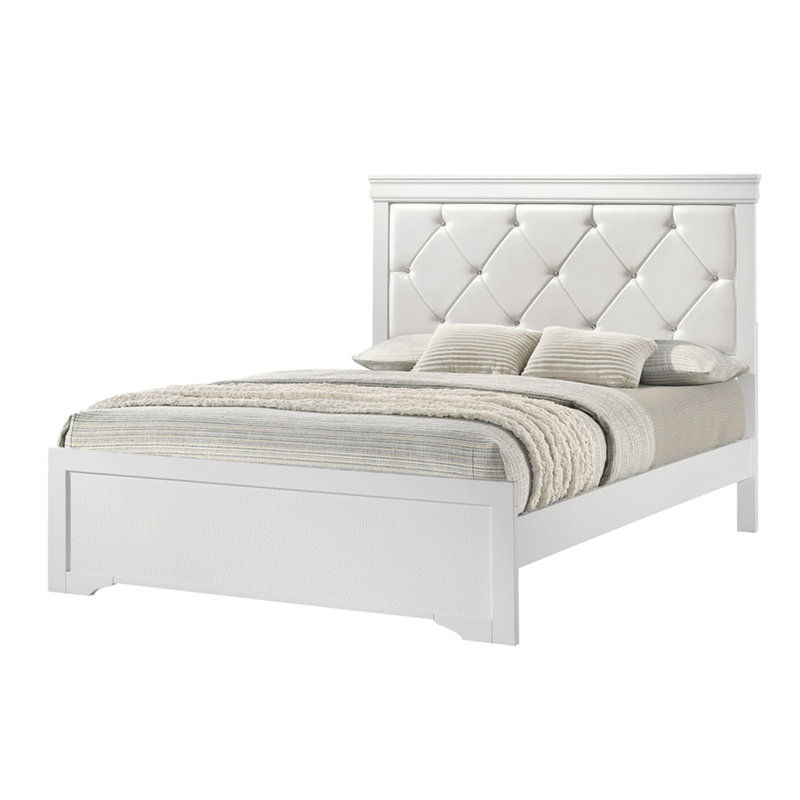 Mobilier de chambre à coucher moderne avec lit à panneau grand et tête de lit tapissier à texture de cristal, Queen