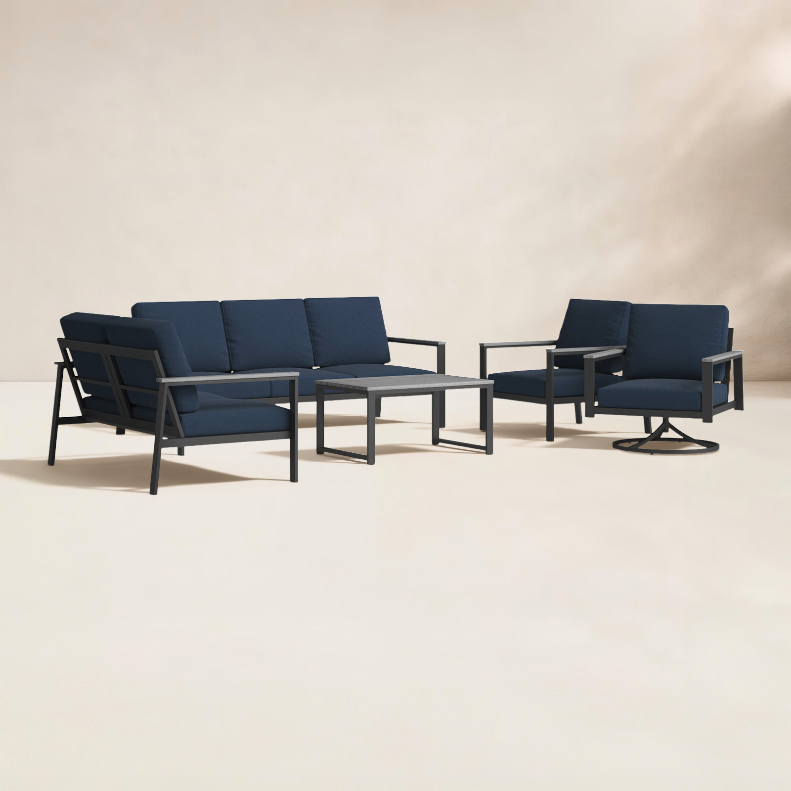 Townsend 5 Piece Sofa Seating Group with Sunbrella Cushions, Canvas Navy Sunbrella® Canvas