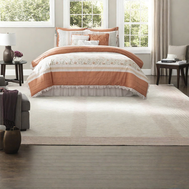 Elegant Farmhouse Bedding Sets, Cotton Comforter, Coral Queen