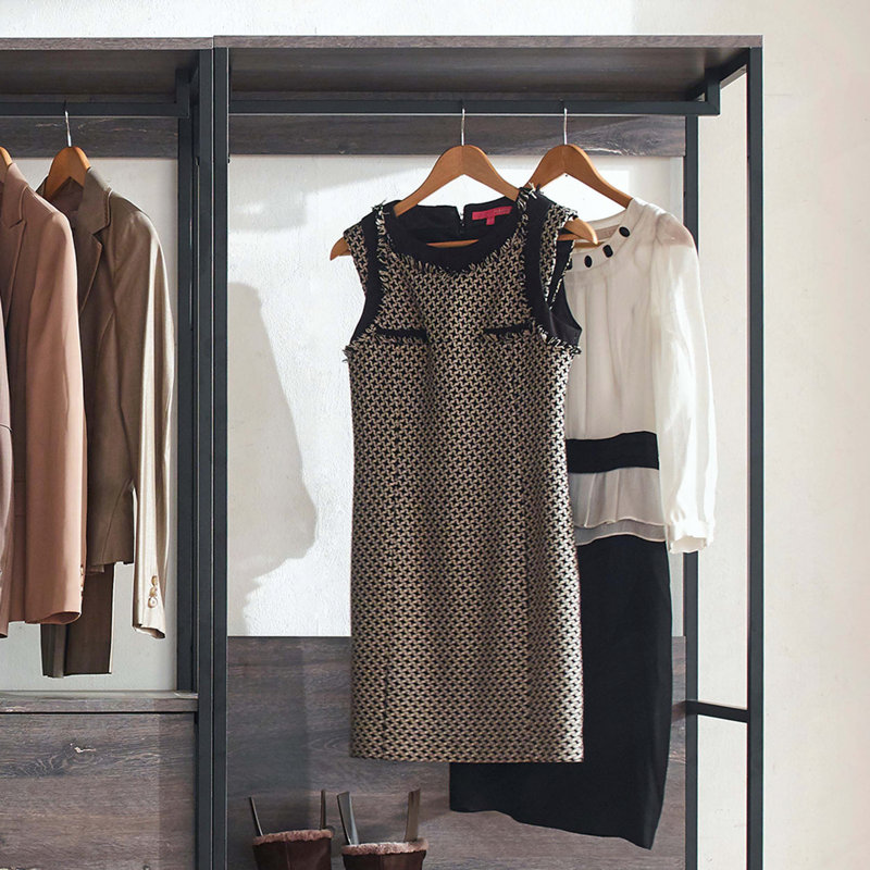 Wood Walk-In Closet System with Powder-Coated Metal Frame & Deep Storage