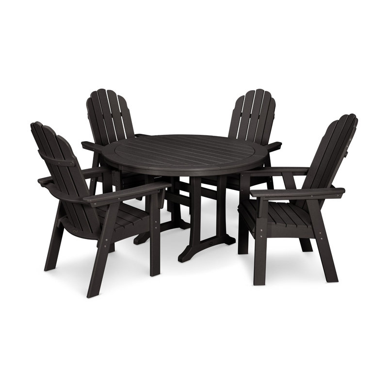 POLYWOOD Vineyard Curveback Adirondack 5-Piece Nautical Trestle Dining Set, Black
