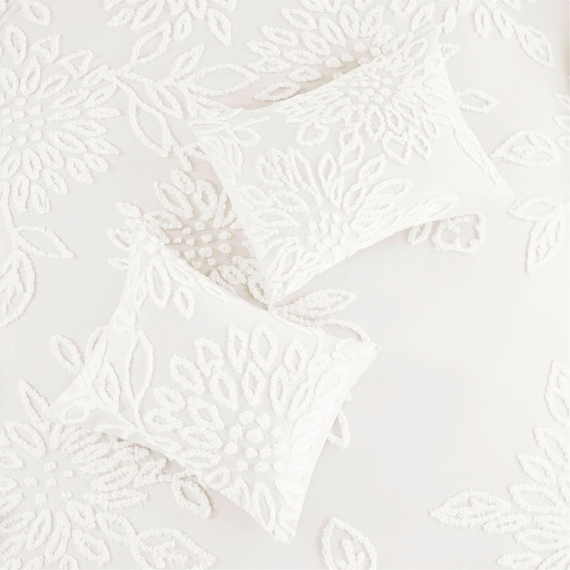 Ensemble de housse de couette à motif floral en chenille de coton capitonné 3 pièces pour lit double / grand, style maison de campagne douce et confortable