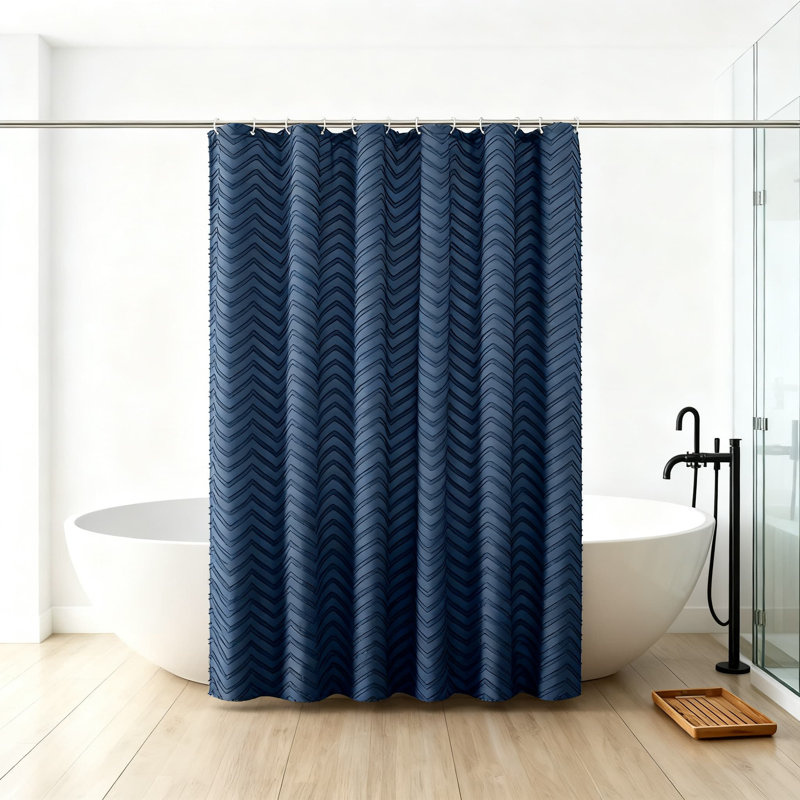 Rideau de douche doux à chevrons en tissu doux avec œillets, décor de salle de bain de style campagne moderne, polyester lavable à la machine