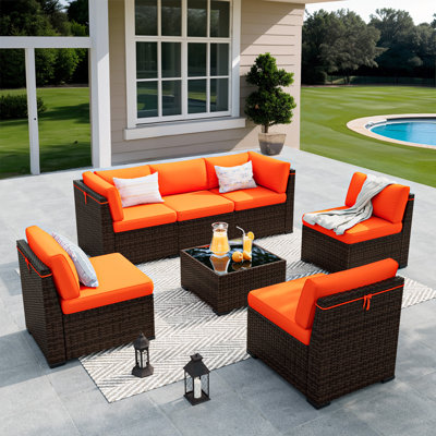 Treyshun Wicker 6-Person Sectional Conversation Sets with Cushions