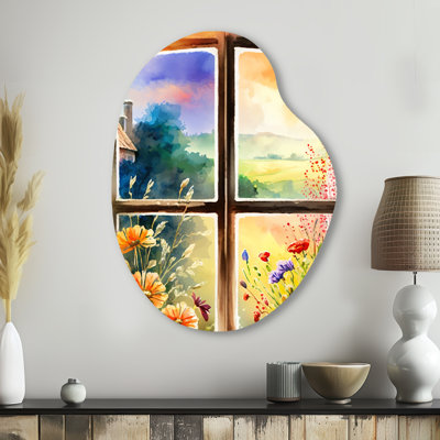 «Evers Summer Sunset Floral Window II - Asymmetric Farm Windows», sculpture murale en métal à forme libre