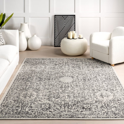 Tapis médaillon pour salle à manger Asmin, gris / ivoire