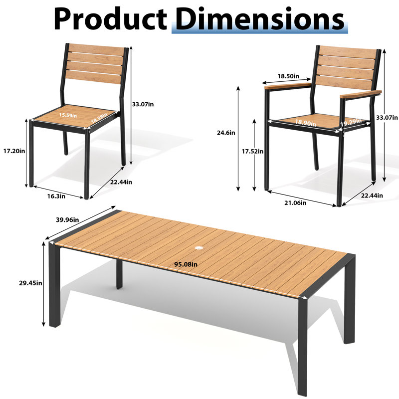 Ensemble repas pour 8 personnes avec chaises empilables et chaises sans accoudoirs, Brun