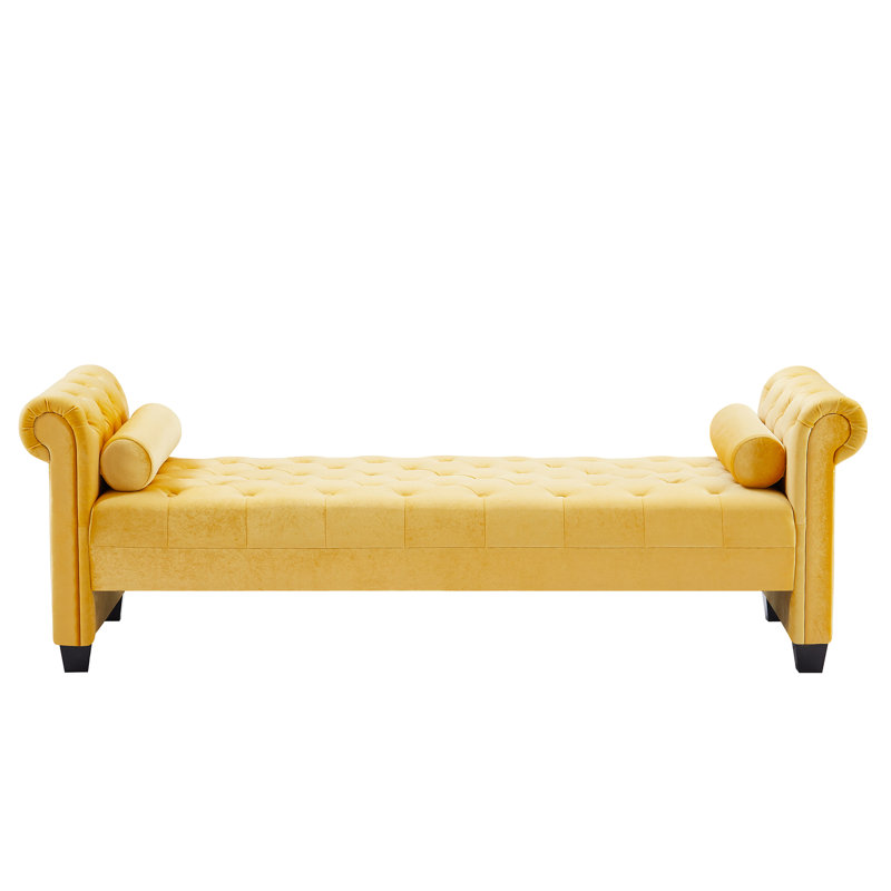 Velvet Upholstered Bench, Yellow