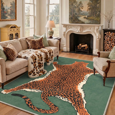 Alinda Talon Animal Print Green / Orange / Black Machine Washable Area Rug