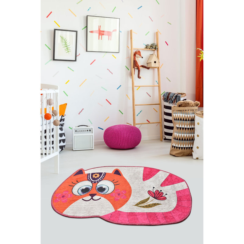 Tapis rose / orange / gris en velours touffeté à la machine 3 pi 3 po x 5 pi 3 po Novelty Arguello