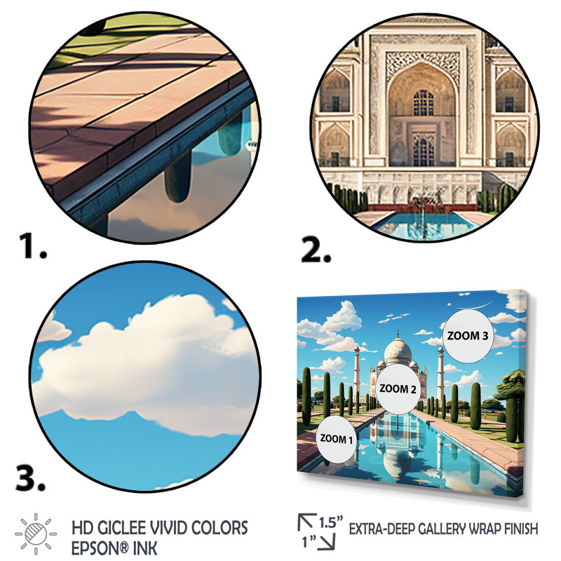 Art indien Taj Mahal Sunshine - art mural indien, Toile tendue, H 16 po x l 32 po x P 1 po
