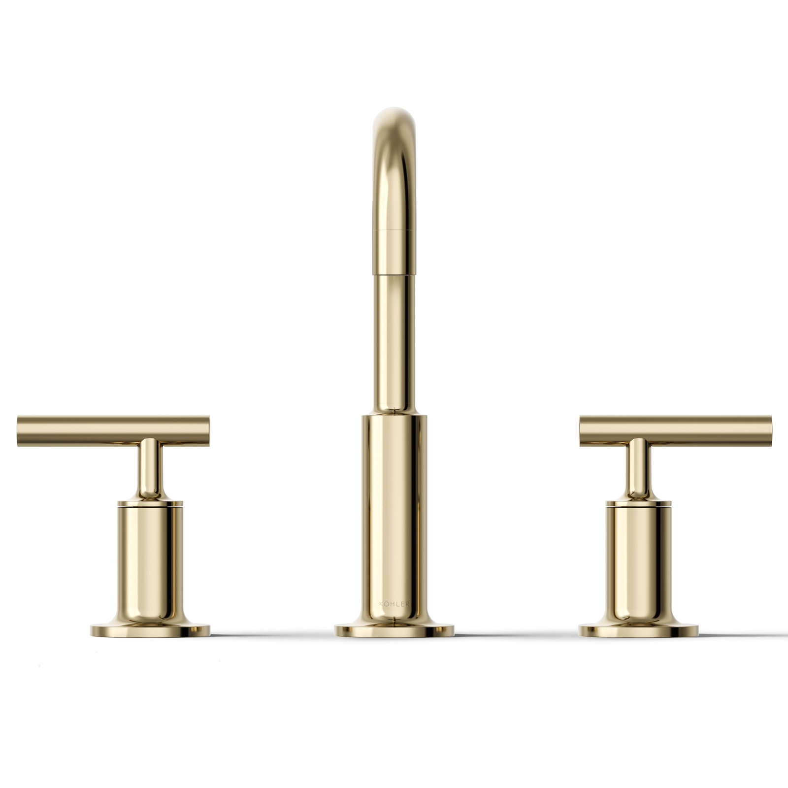 Purist Widespread Faucet with Drain Assembly Low Lever Handles and Low Gooseneck Spout, Vibrant French Gold
