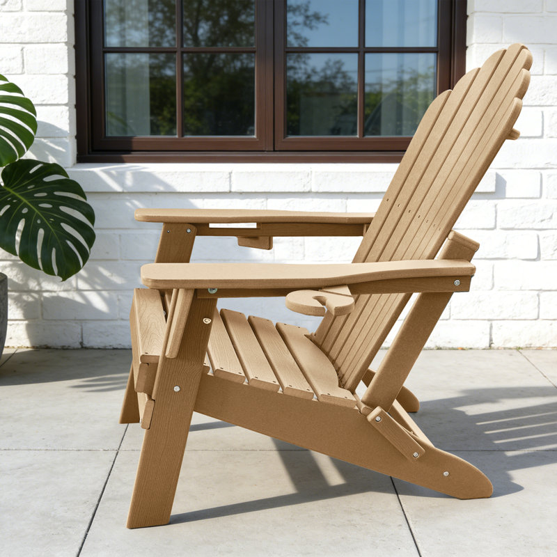Upgraded Folding All-Weather HDPE Adirondack Chair With Dual Cup Holders, 37.8 In. Extra High Back & Reinforced Seat 3PCS