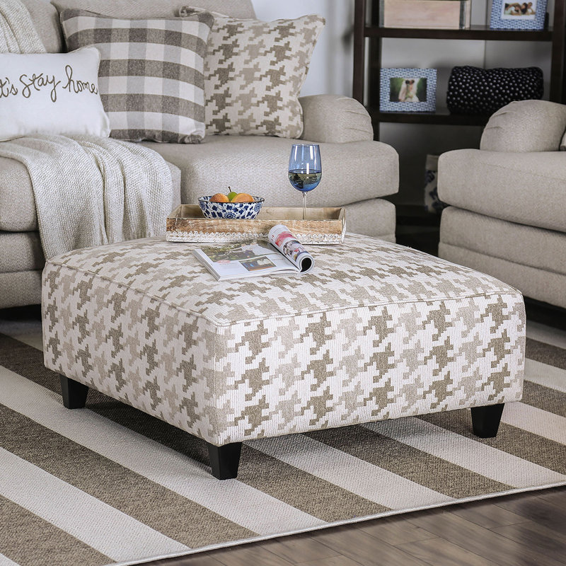 Repose-pieds carré en tissu d'ameublement de style transitionnel gris clair