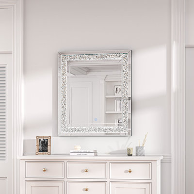 LED Diamond Wall Mirror with Dimmable Lights & 3 Colour Modes, Crystal Diamond Vanity Mirror for Bathroom, Living Room, Bedroom