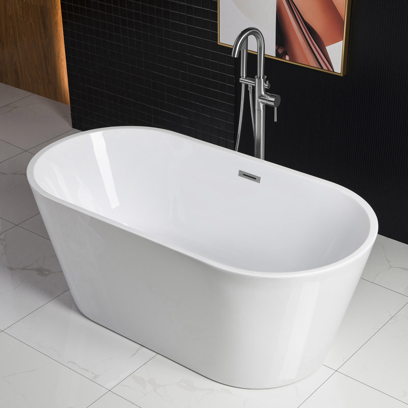59'' x 29.5'' Freestanding Soaking Acrylic Bathtub, Chrome, White