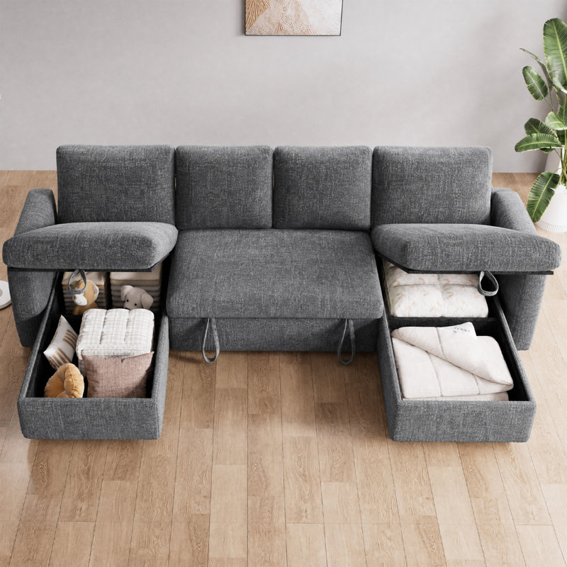 Canapé-lit modulaire coulissant de 105 po avec rangement, canapé-lit modulaire escamotable pour le salon, canapé-lit en U convertible pour appartement