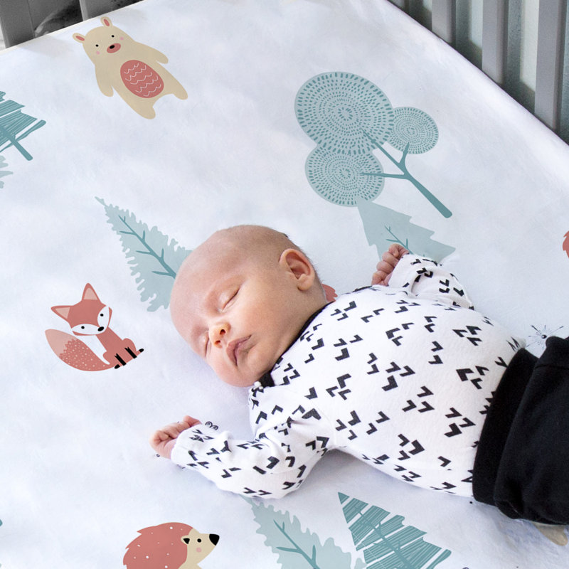 JumpOff Jo - Ensemble de 2 draps-housses pour lit de bébé, drap de lit de bébé 100% coton super doux et respirant pour matelas de lit de bébé standard et lits pour tout-petits, 28 po x 52 po - Woodland & Rainbows