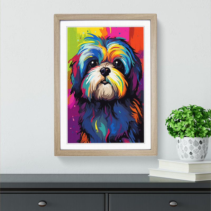 Shih Tzu Pop - Framed Print, Oak , 46cm H x 34cm W x 2cm D