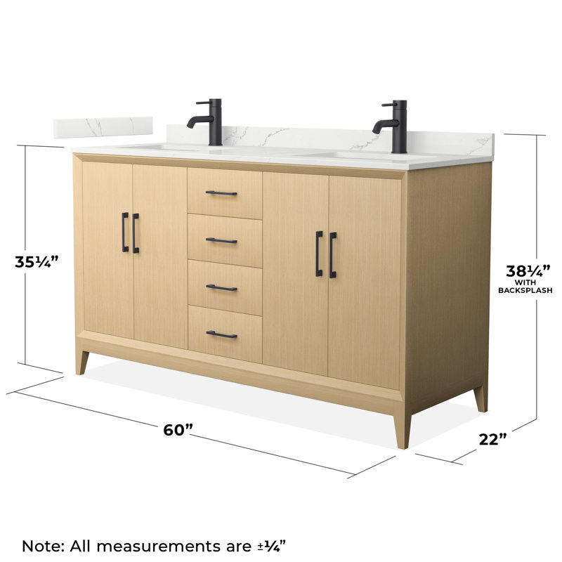 Janna 60" Freestanding Double Bathroom Vanity with Quartz Top, Giotto Quartz, Matte Black