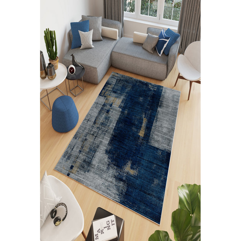 Stylish Area Carpet, Grey, 4.6 x 7.2 Feet | 100% Polyester, 650 g/m² | Antibacterial, Eco-Friendly, Non-Slip PVC Dot Underside | Machine Washable, Digital Printed, Perfect for Living Room & Bedroom Décor