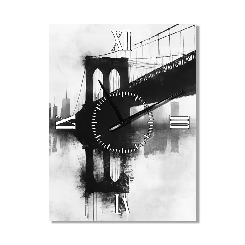 Reflet du pont de Brooklyn - Horloge murale vintage en métal, H 32 po x l 24 po - Rectangle