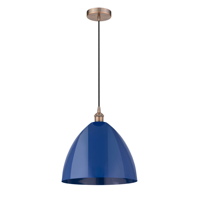 Luminaire suspendu conique à 1 lumière Schiavone, Cuivre antique, Bleu