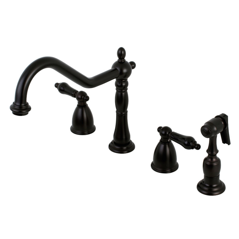 Kingston Brass Duchess Double-Handle Widespread Kitchen Faucet, Oil Rubbed Bronze, With Spray