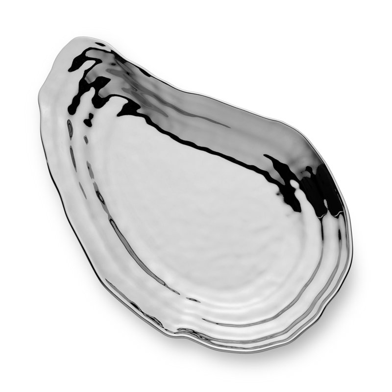 Vaisselle côtière de luxe: plateau huître en porcelaine plaquée argent - 15,5 x 10 pouces, élégance résistante à la ternissure pour les repas et les réceptions