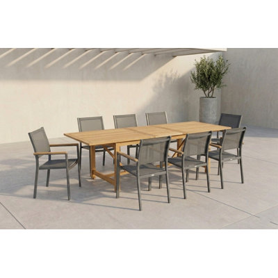 Centauree Taglia 9Pc Outdoor Patio FSC Wood An Aluminum Extendable Dining Set