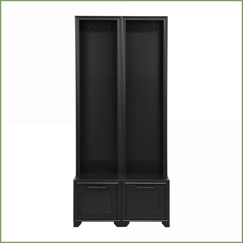 Coat Racks Set of 2, French Retro 3-in-1 MDF Hall Tree with Bench &amp; Drawers, Black | Black | MDF, Black
