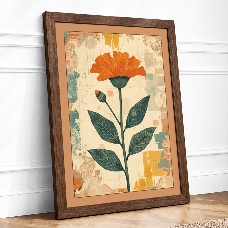 Gilded Bloom Botanical - Framed Print, A3 - 42.0 x 29.7 cm, Walnut