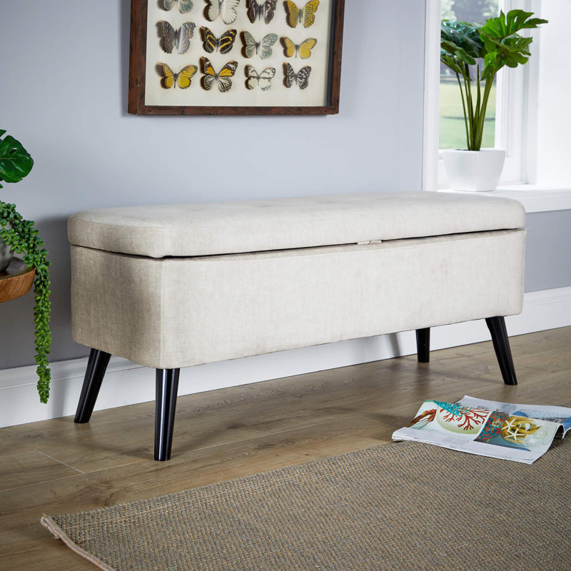 Ahkeem Velvet Upholstered Storage Bench, Beige
