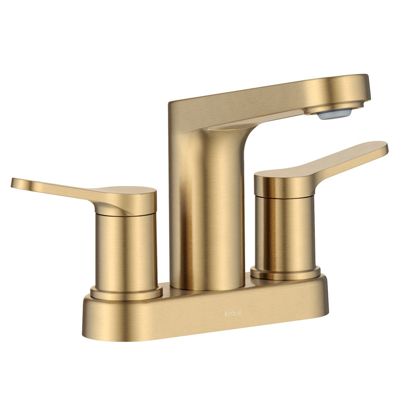 KRAUS Indy Centerset Bathroom Faucet With 2 Handles, Pop Up Drain And Supply Lines, Brushed Brass