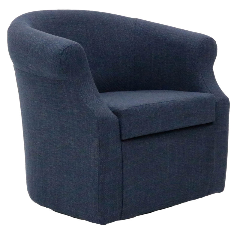 Buril Upholstered Swivel Barrel Chair, Navy Polyester Blend