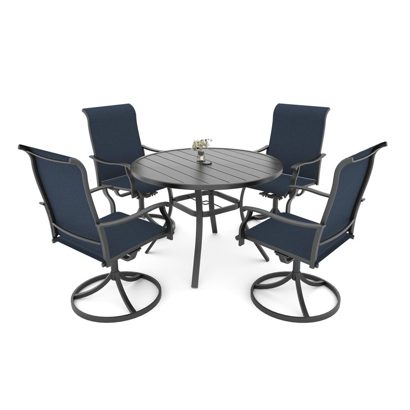 4 - Person Round Dining Set With Swivel Chairs, Navy