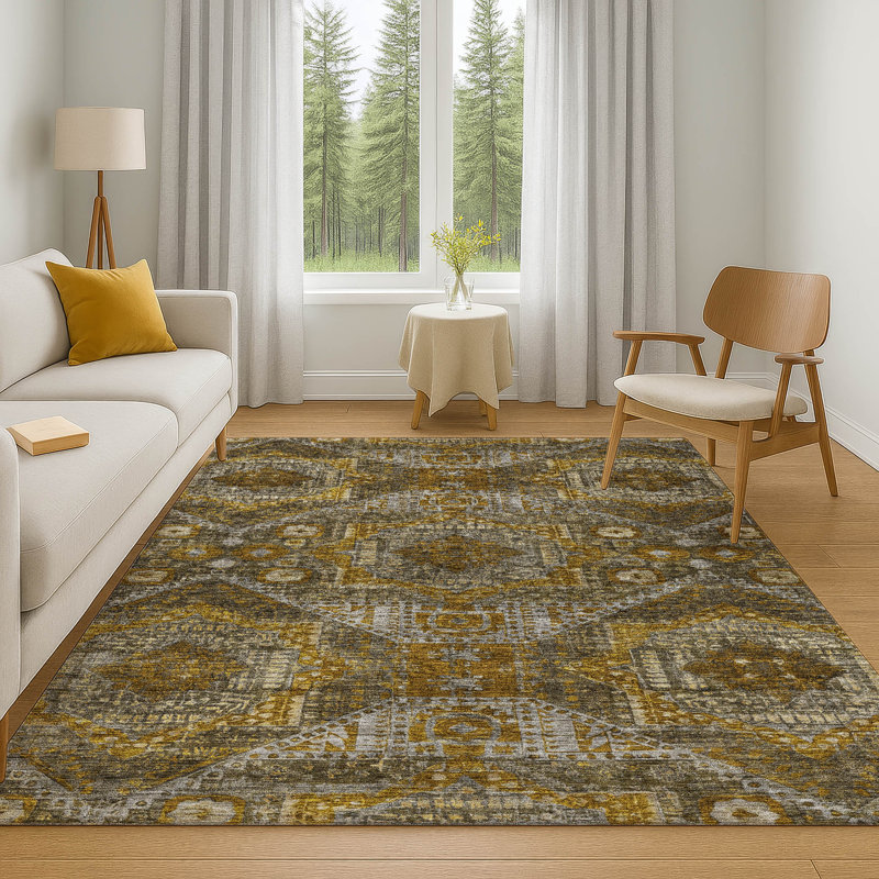 Premium Machine Washable Mayfield AMF1928 Global Rug, Rectangle 5' x 7'6"