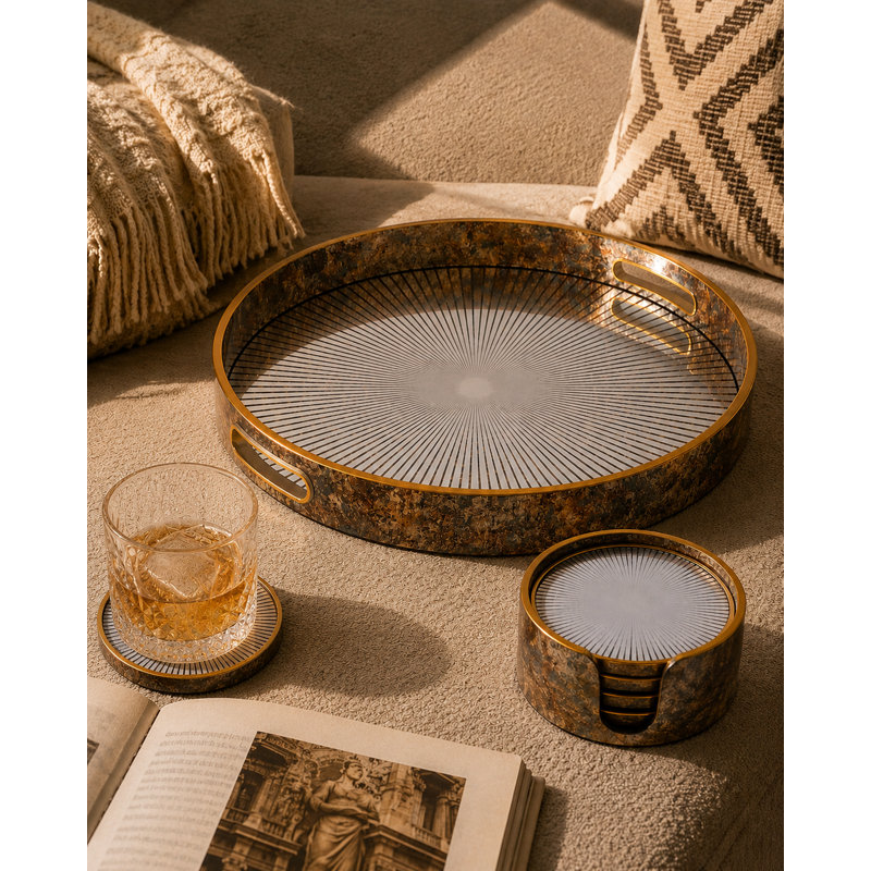 Round 4 Piece Coaster Set With Holder