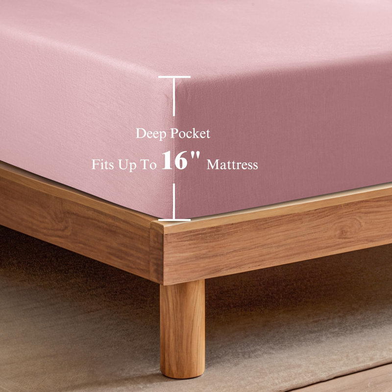 100% French Linen Fitted Sheet，1 Piece, Queen, Embroidery Purple