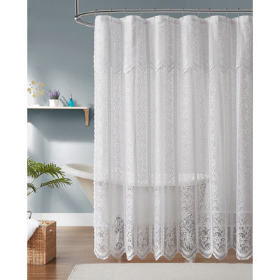 72 Inch Rustic White Lace Shower Curtain For Bathroom With Leaf Design