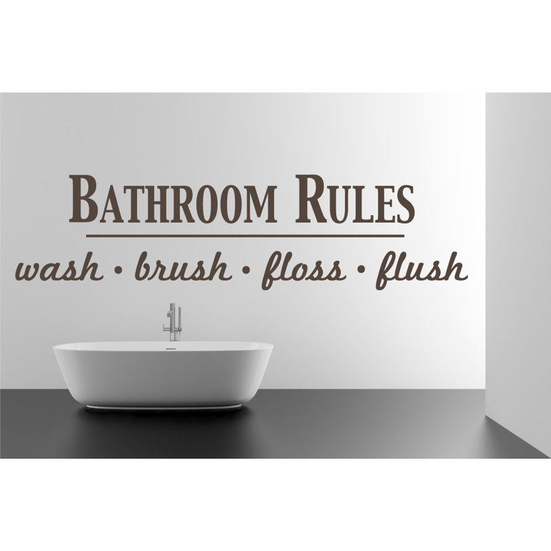 Décalcomanie murale règles de salle de bain, Brun, H 9 po x l 36 po x P 0,01 po