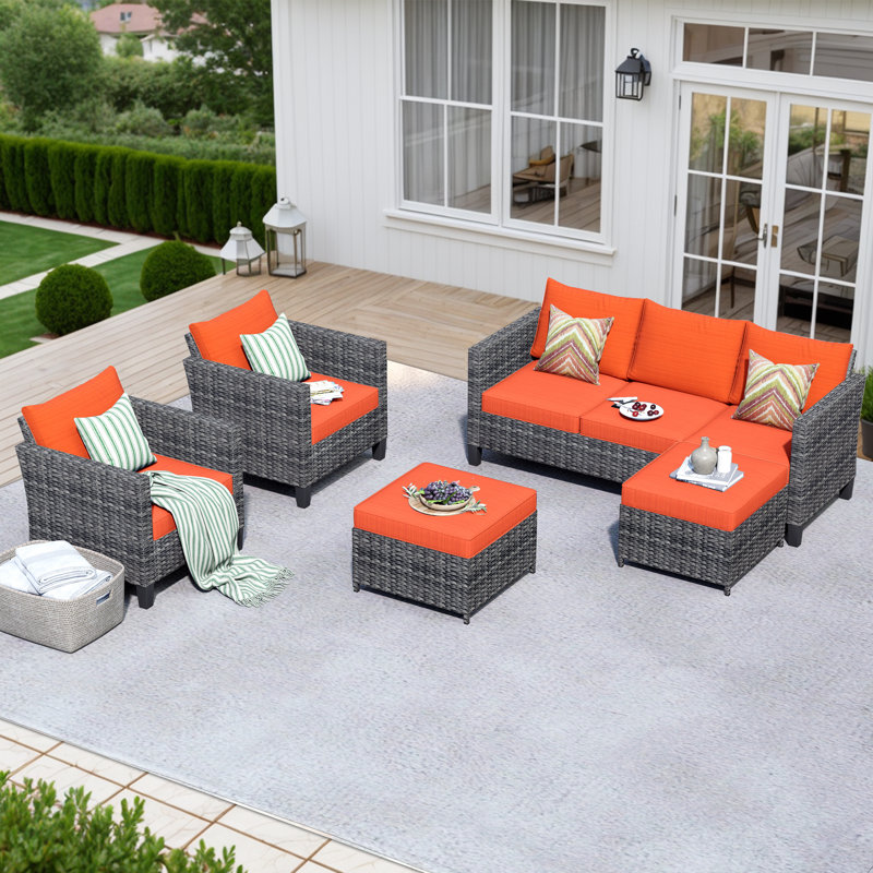 Townsey 5 - Person Patio Conversation Set with Cushions, Orange, No