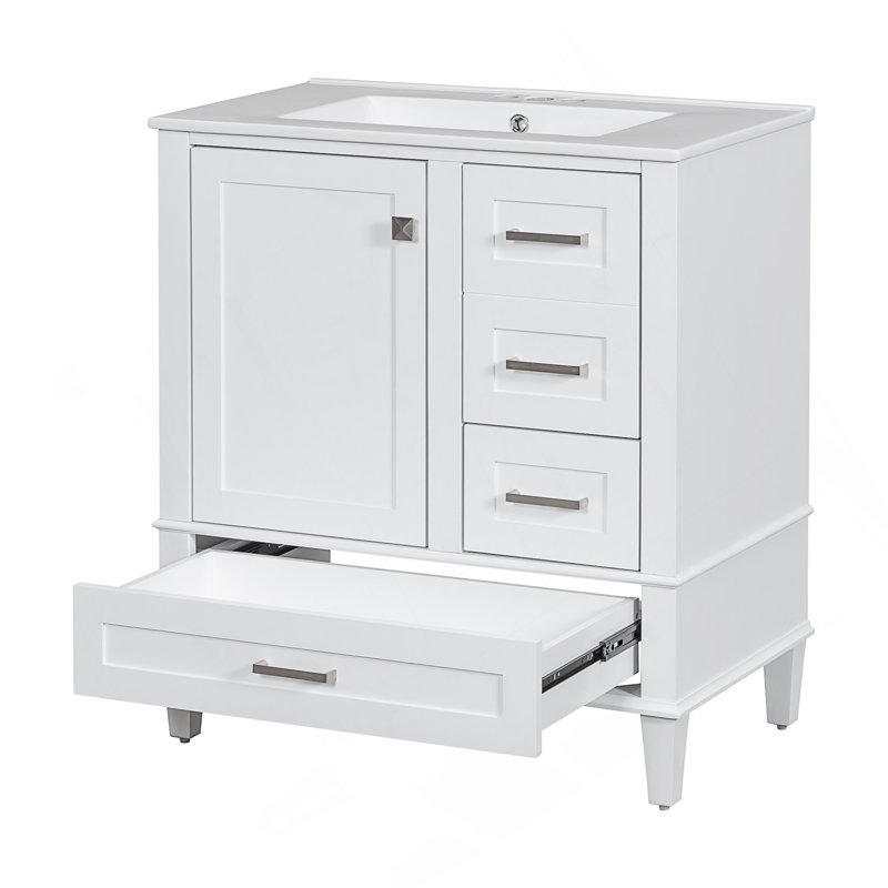 Ensemble de meuble-lavabo moderne avec lavabo 30 po, meuble-lavabo moderne avec porte à fermeture douce et 3 tiroirs, structure en bois massif