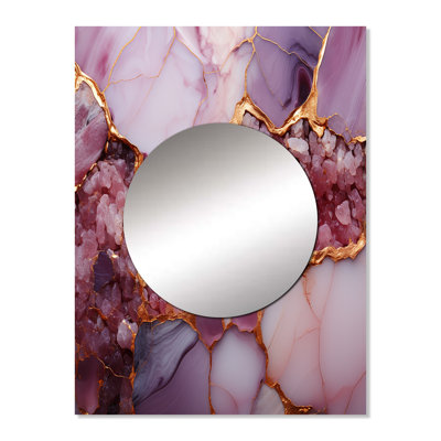 Pink and gold Marble agate river IV - Abstract Large Wall Mirror, Gold Decorative Mirror, Printed Metal Art