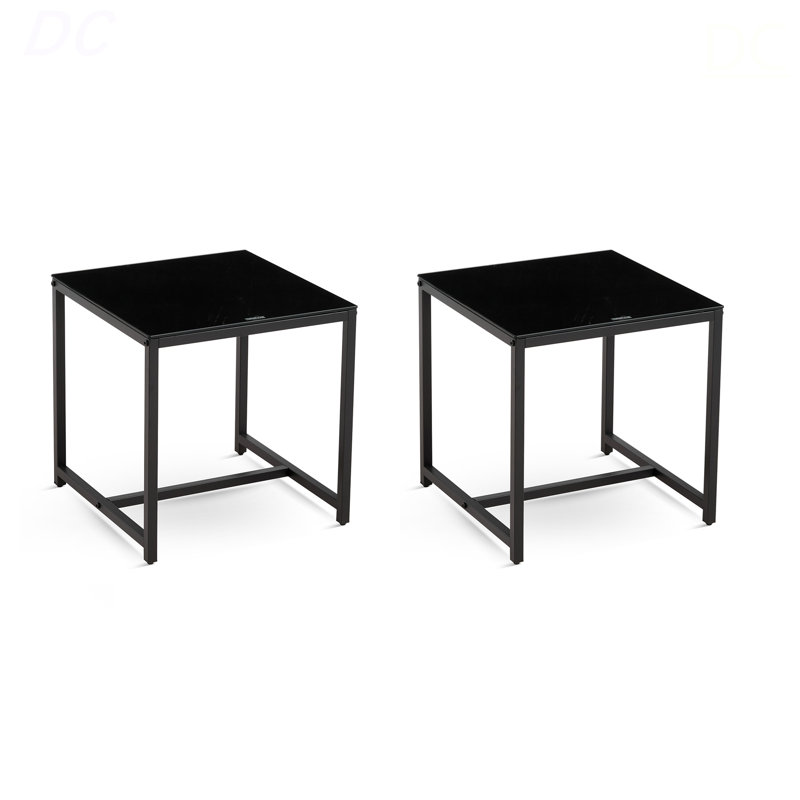 Table de chevet 2 pièces en verre noir, table de bout en panneau de fibres à densité moyenne, petite table à thé, canapé avec pieds en métal, table